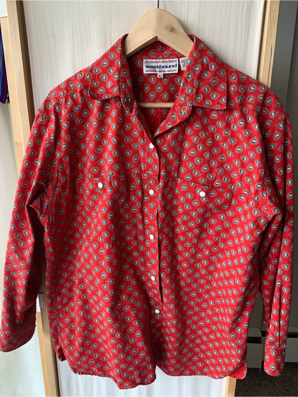 Vintage Women’s Red Country Style Snap Button Shirt XL